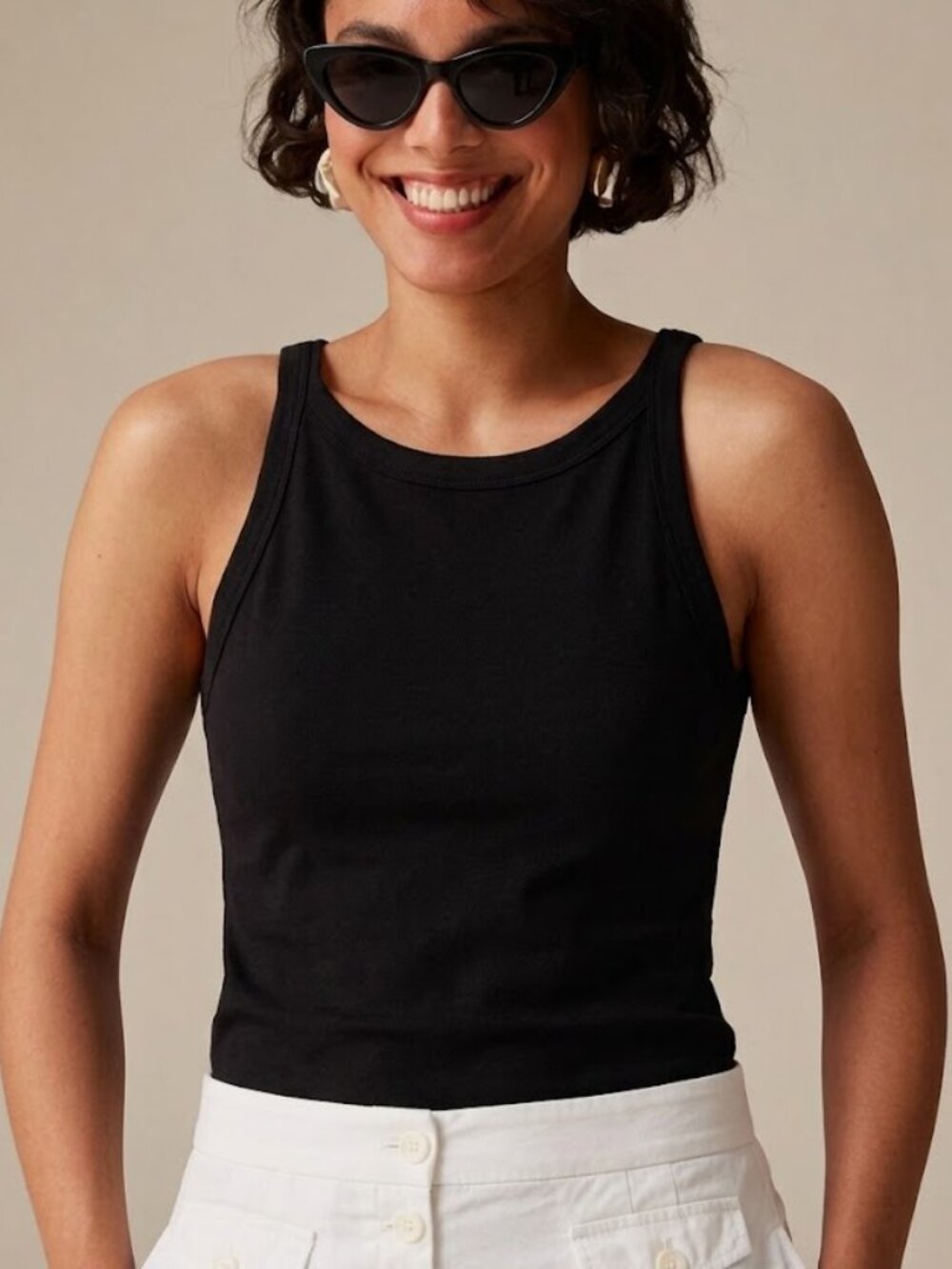 J.Crew Women's Stretch Linen Blend Tank Top Black Medium